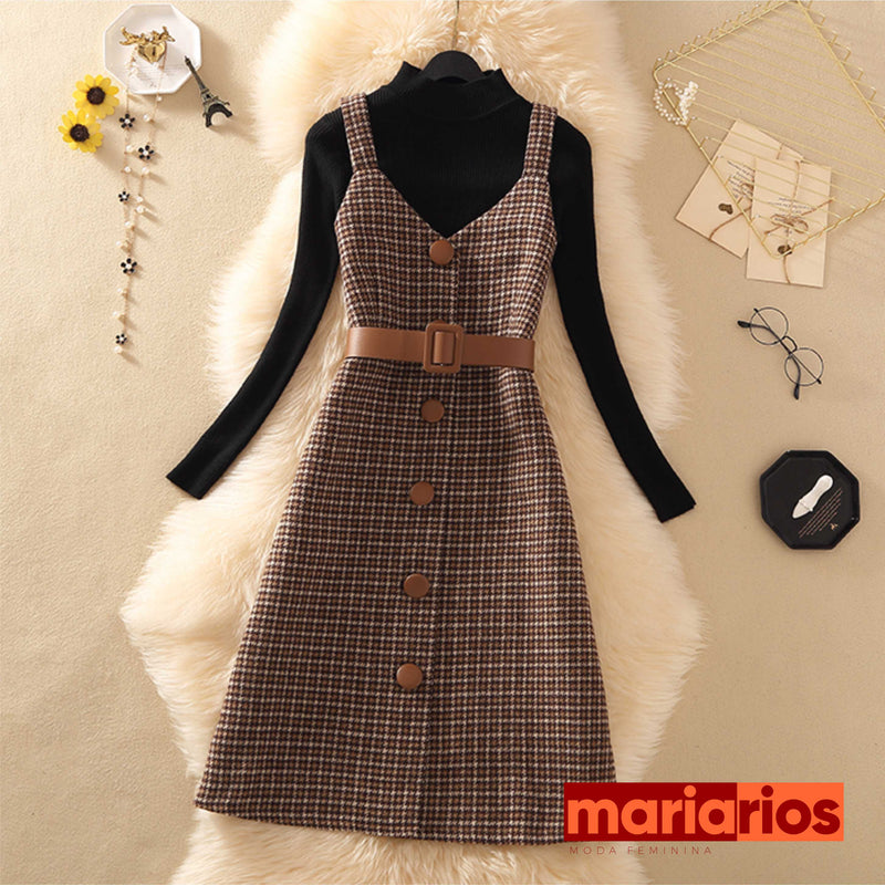 Conjunto Maria Carmen - Marrom e Branco - Pied de Poule