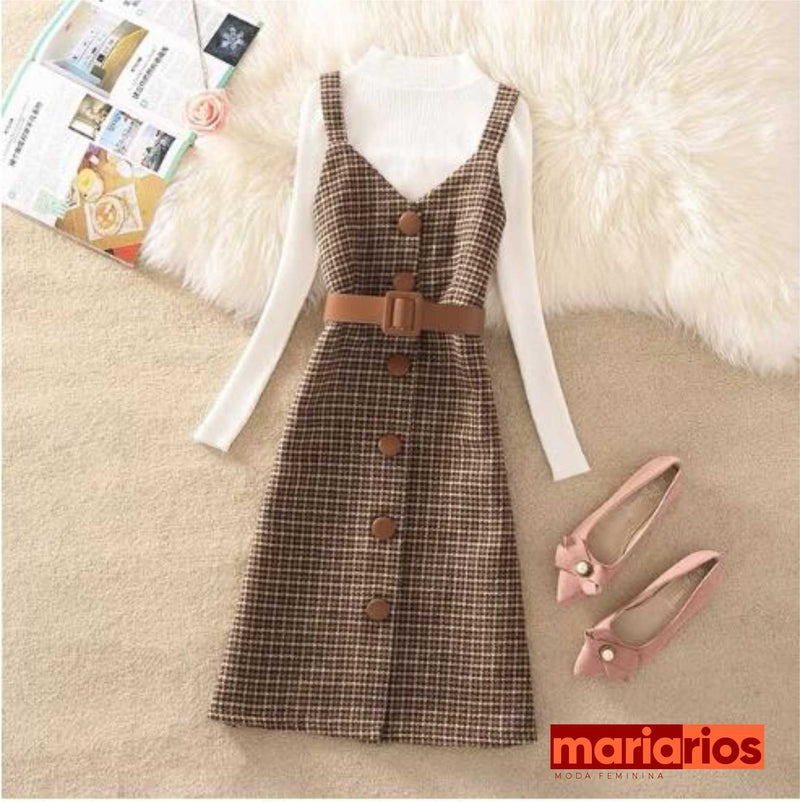 Conjunto Maria Carmen - Marrom e Branco - Pied de Poule