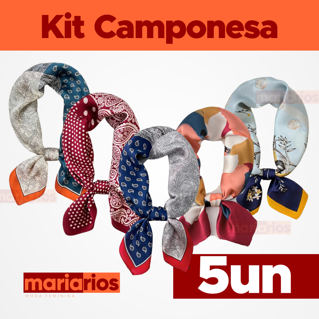 Kit Camponesa Luxo - 5 Lenços - Cetim