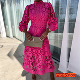 Vestido Maria Dorcas - Pink - Renda Guipir