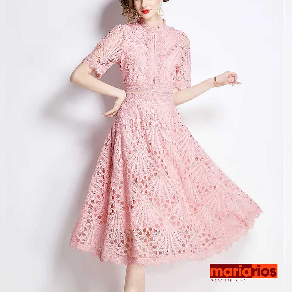 Vestido Maria Lauren - Renda Guipir - Azul Claro