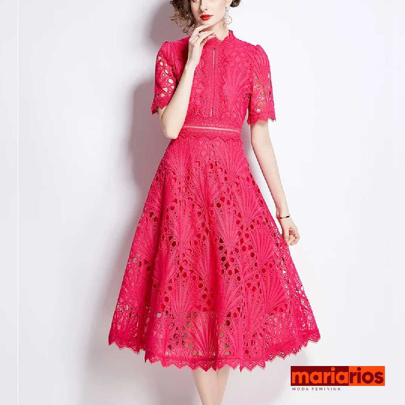 Vestido Maria Lauren - Renda Guipir - Azul Claro