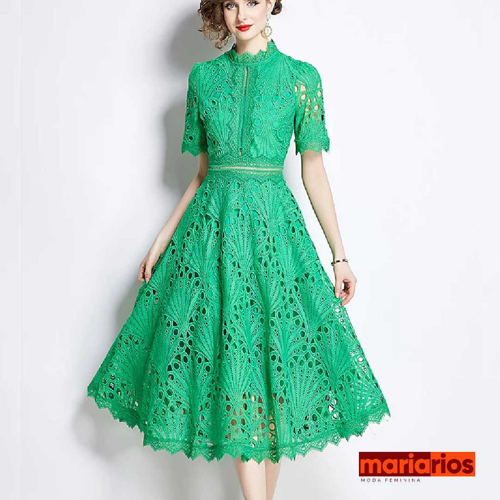 Vestido Maria Lauren - Renda Guipir - Azul Claro