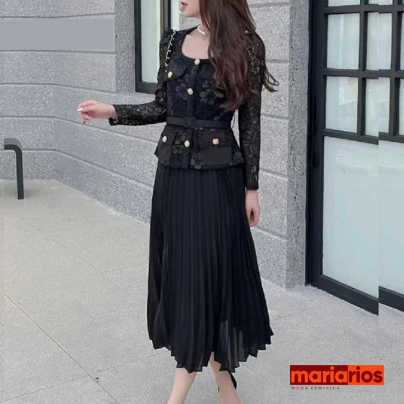 Vestido Maria Orla - Preto - Manga Longa