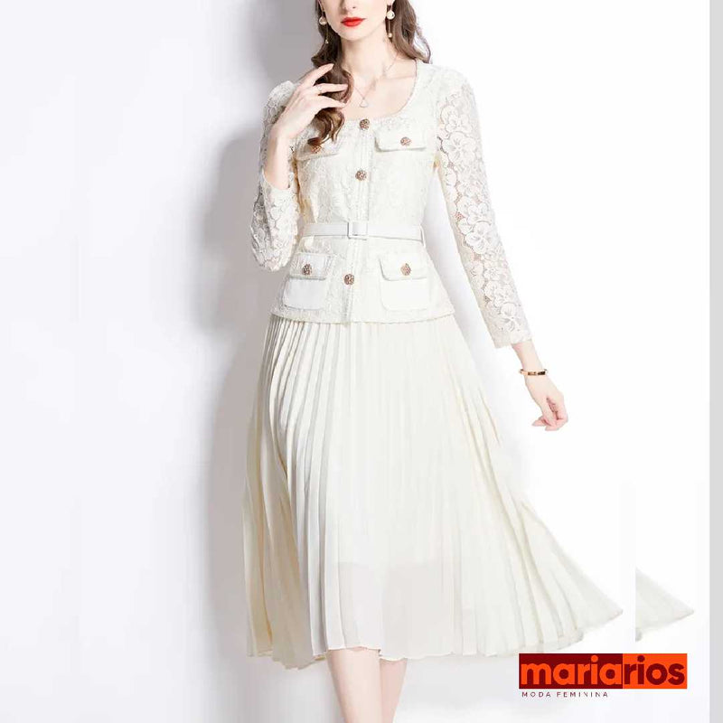 Vestido Maria Orla - Off White - Manga Longa