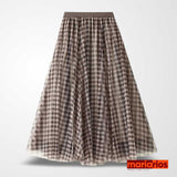 Saia Maria Filipa - Marrom - Tule Xadrez