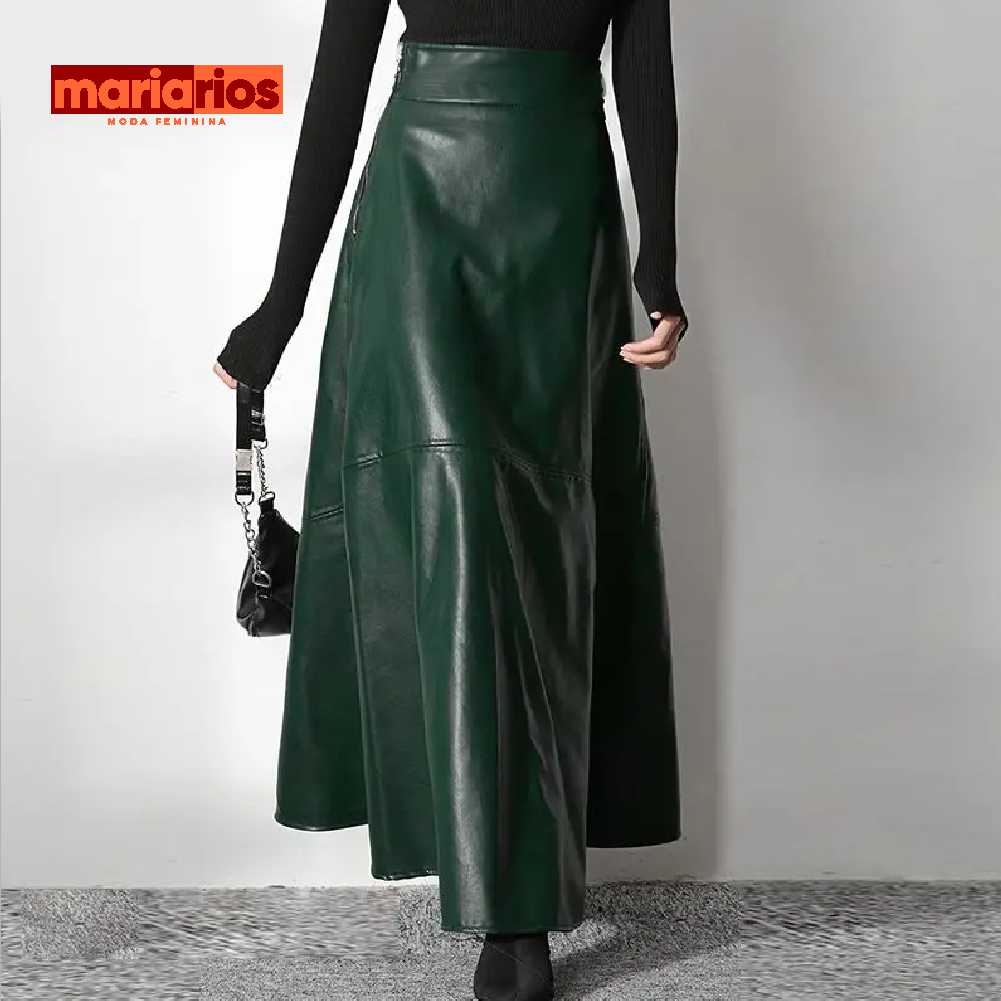 Saia Longa de Couro Maria Guadalupe - Marrom