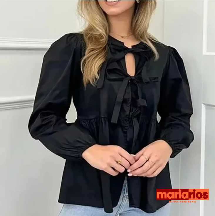 Blusa Puffer Laços - Branca - Manga Longa