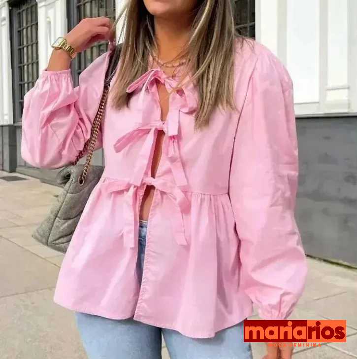 Blusa Puffer Laços - Branca - Manga Longa