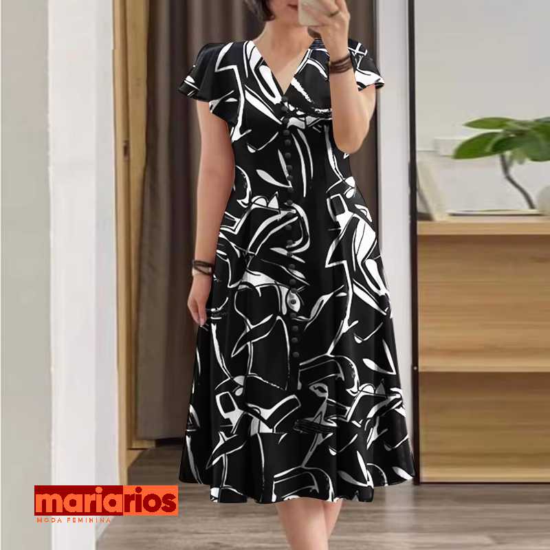 Vestido Maria Aura - Preto - Abstrato