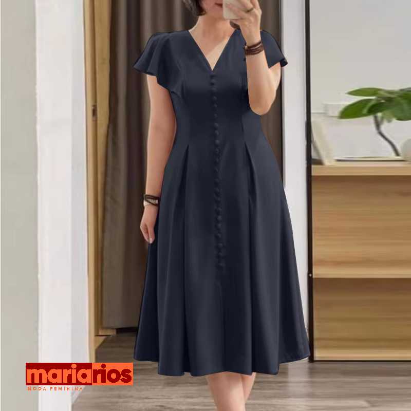 Vestido Maria Aura - Azul Marinho - Liso