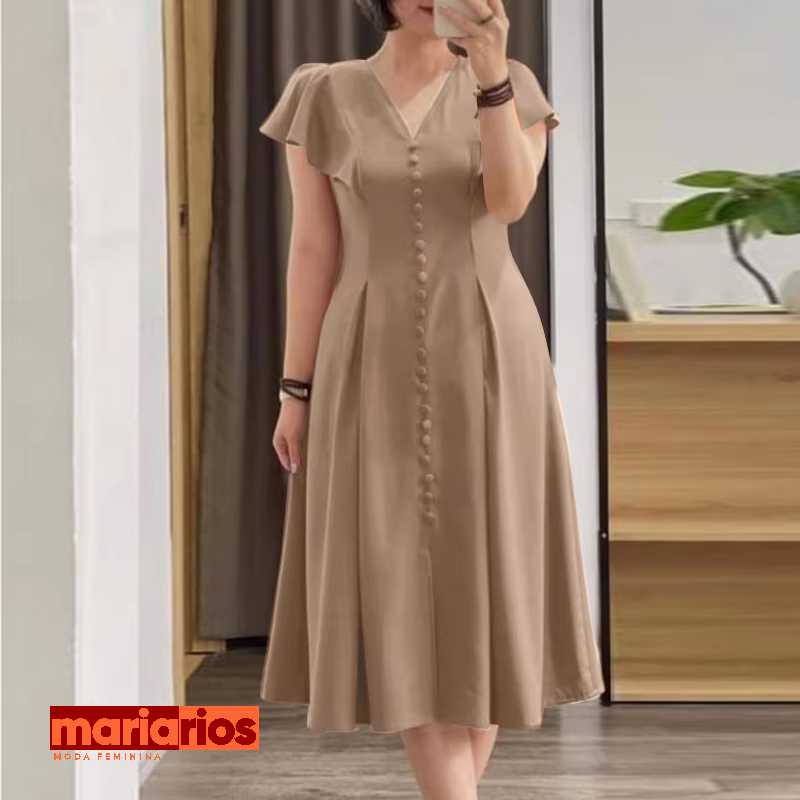 Vestido Maria Aura - Bege- Liso