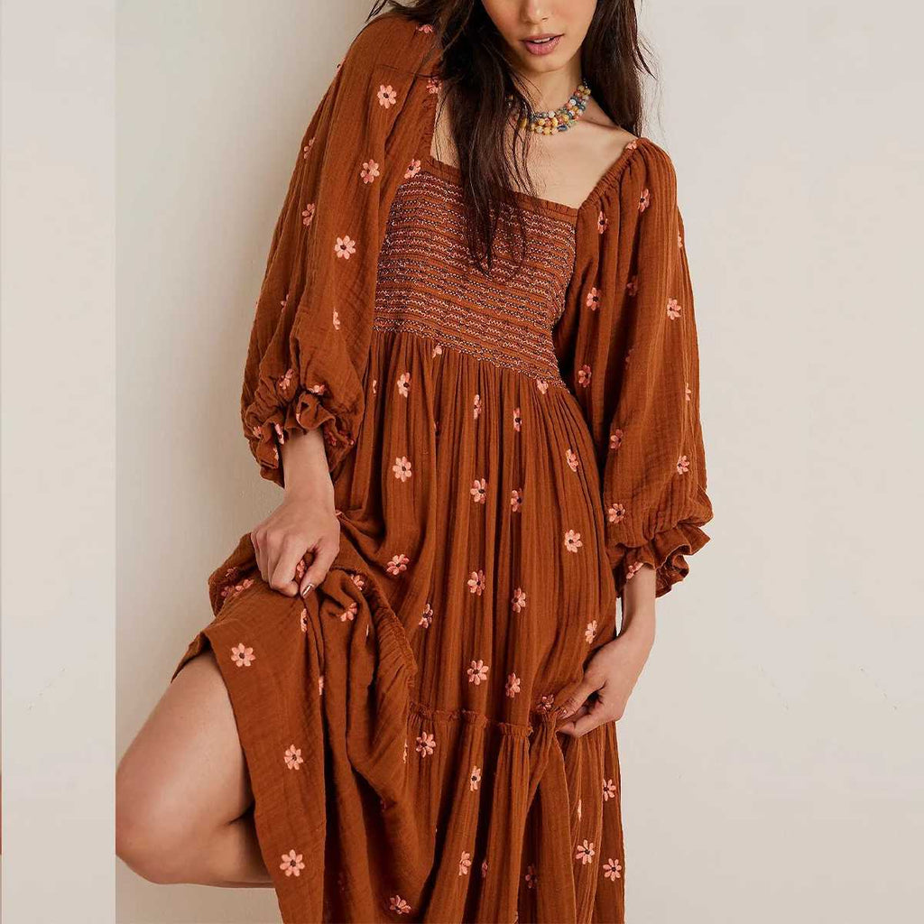 Vestido Maria Zilpa - Terracota - Margaridas