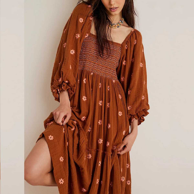 Vestido Maria Zilpa - Terracota - Margaridas