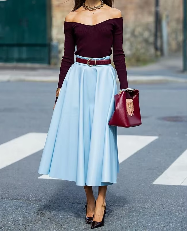 Conjunto Maria Durand - Marsala e Azul Claro com Cinto
