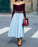 Conjunto Maria Durand - Marsala e Azul Claro com Cinto