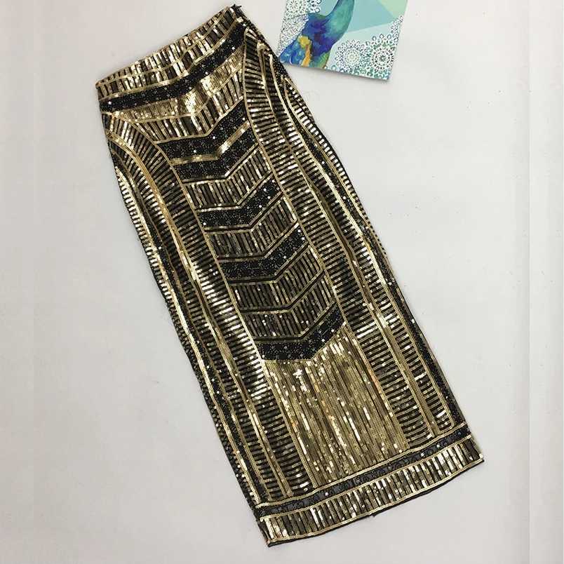 Saia Longa Maria Leandra - Paetê - Preta e Dourada