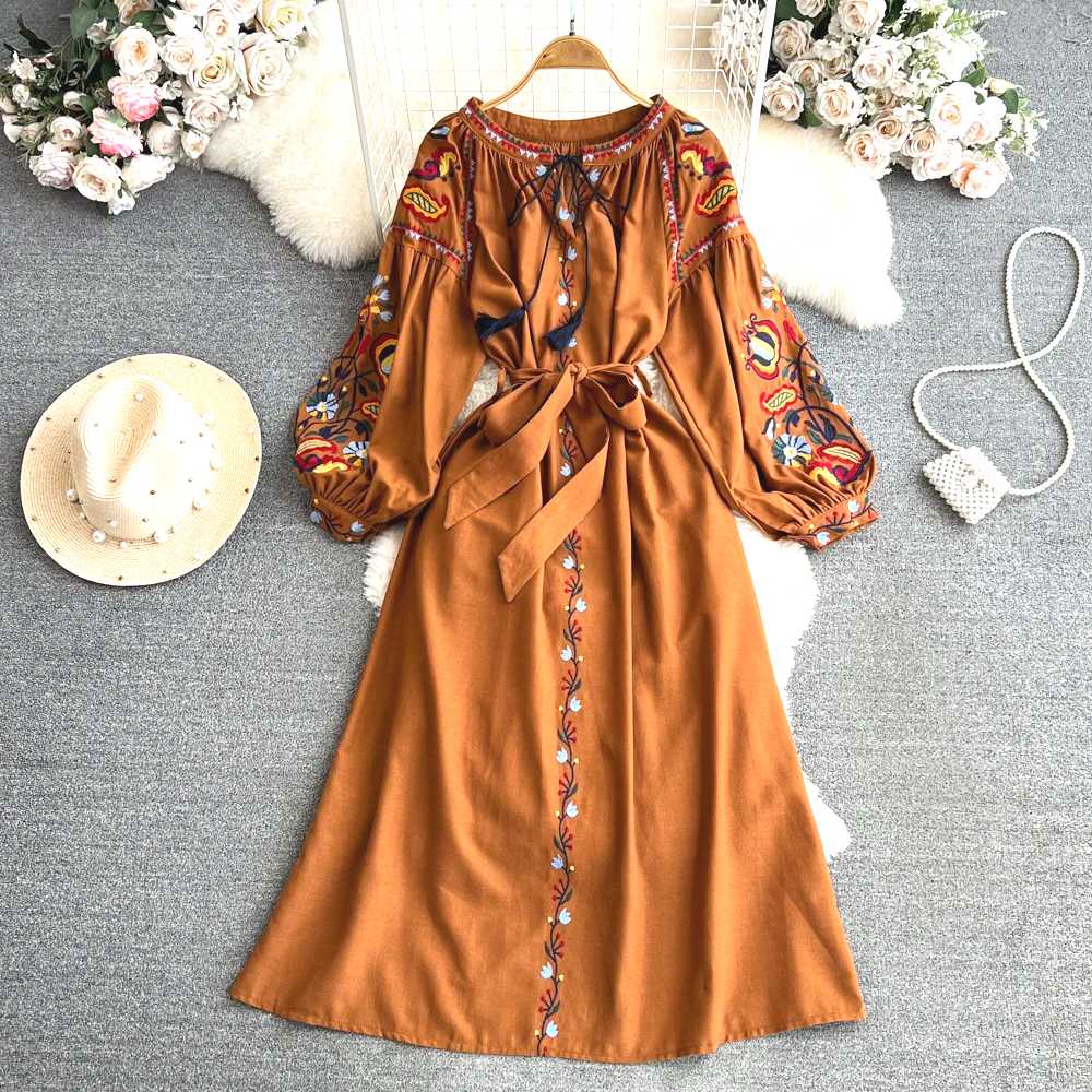 Vestido Linho Maria Fiorela - Terracota - Bordado