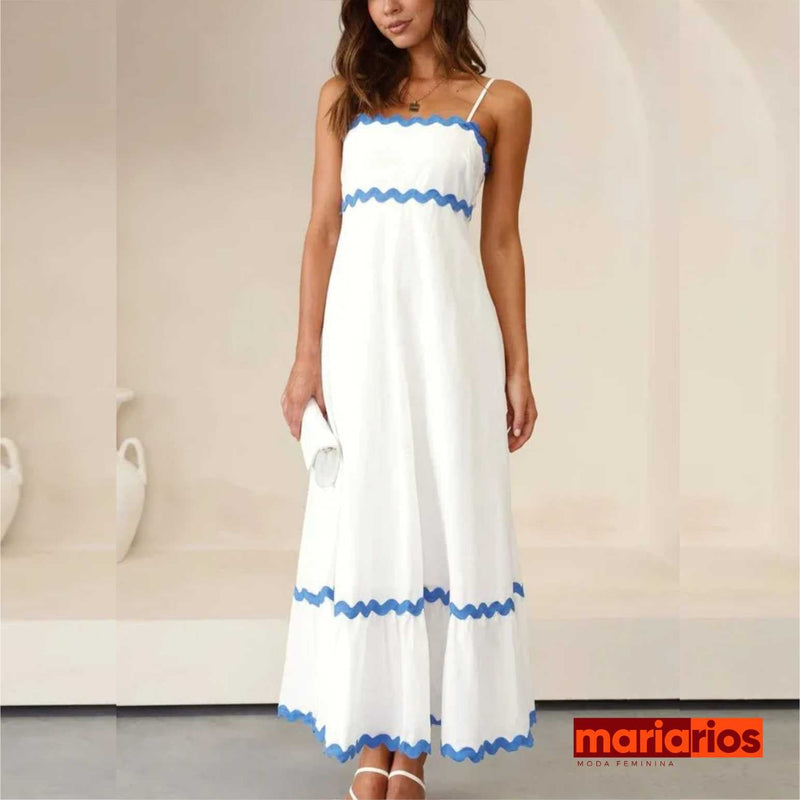 Vestido Maria Emma - Longo - Branco e Cinza