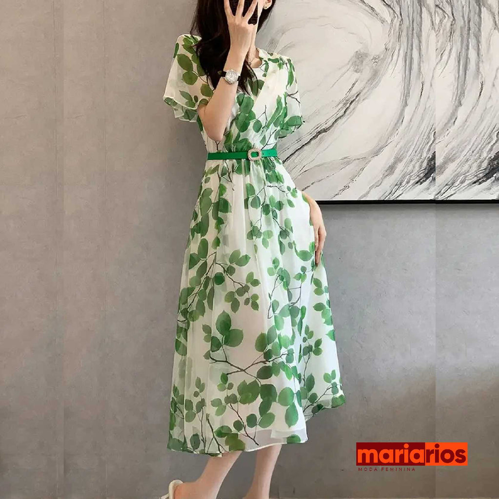 Vestido Maria Jade - Verde - Folhagens