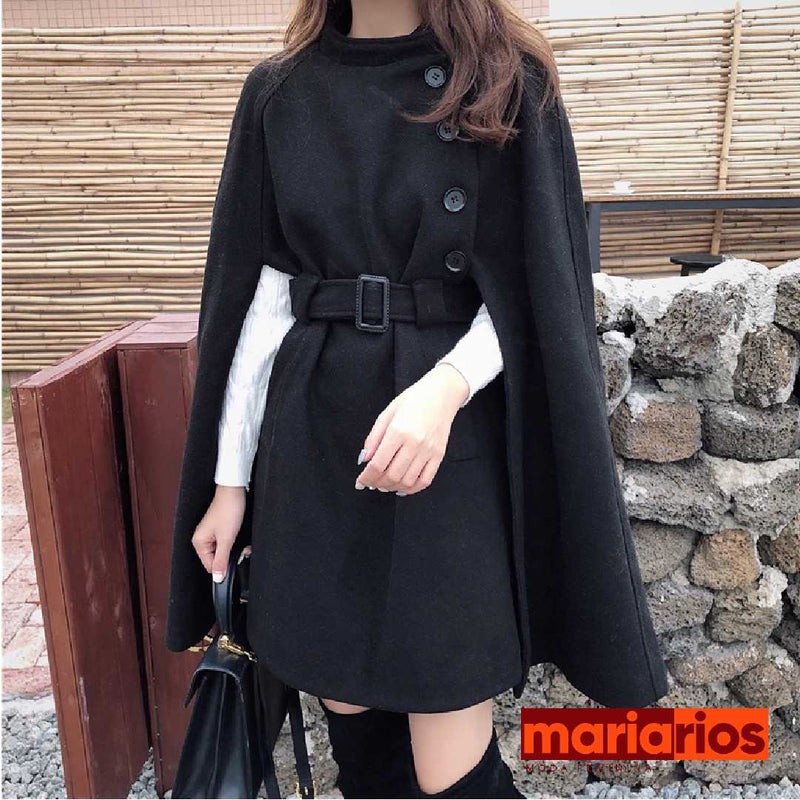 Poncho Maria Carrie - Preto - Lã Batida