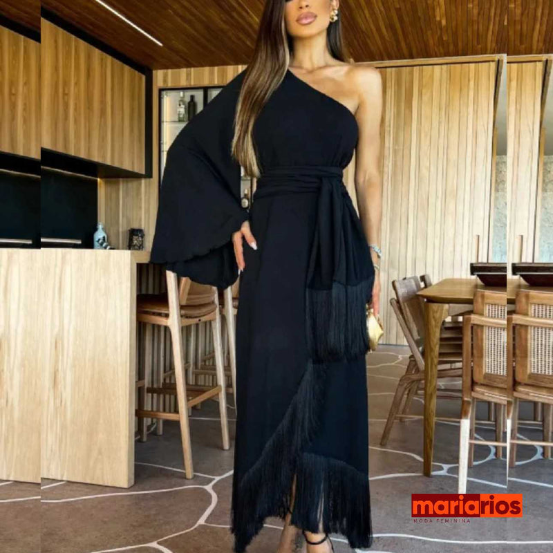 Vestido Maria Amber - Preto - Franjas