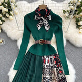 Vestido Maria Jones com Lenço - Marsala - Manga Longa - Plissado