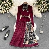 Vestido Maria Jones com Lenço - Marsala - Manga Longa - Plissado