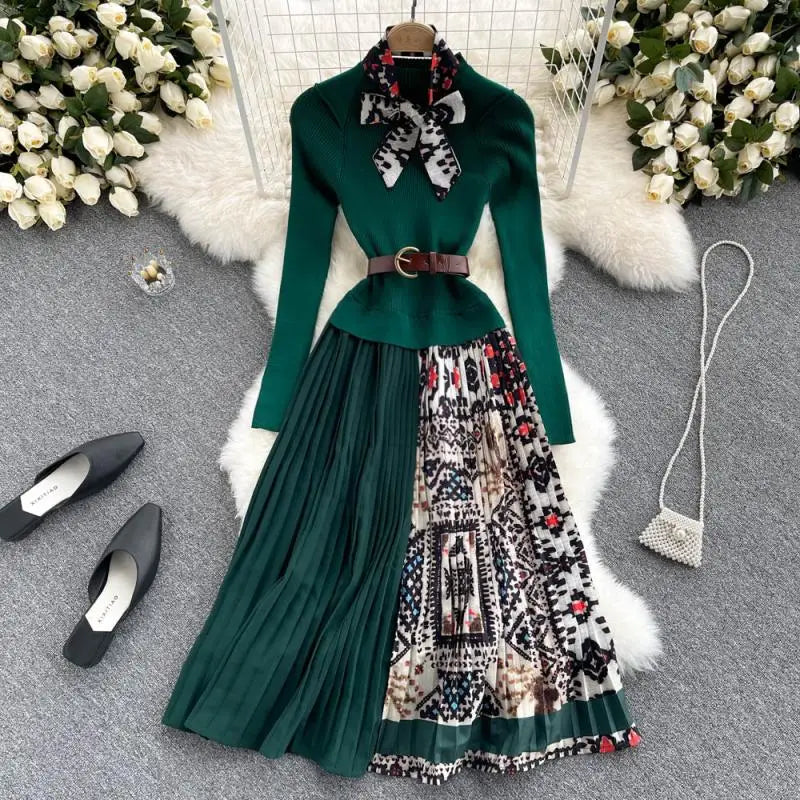 Vestido Maria Jones com Lenço - Marsala - Manga Longa - Plissado