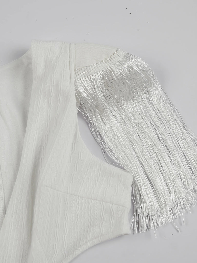 Vestido Tricot Maria Maile - Branco - Franjas