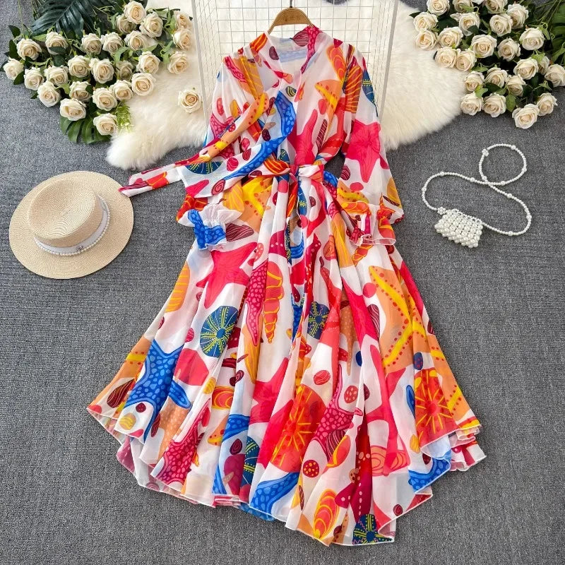 Vestido Maria Esmeralda - Laranja - Fundo do Mar