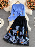 Conjunto Maria Alberta - Bordado - Azul Claro e Preto