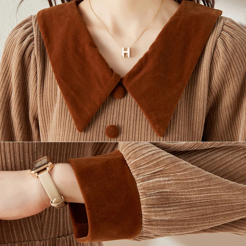 Vestido Veludo Maria Geraldine - Marrom