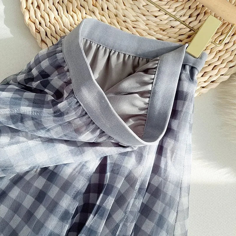 Saia Maria Filipa - Azul - Tule Xadrez