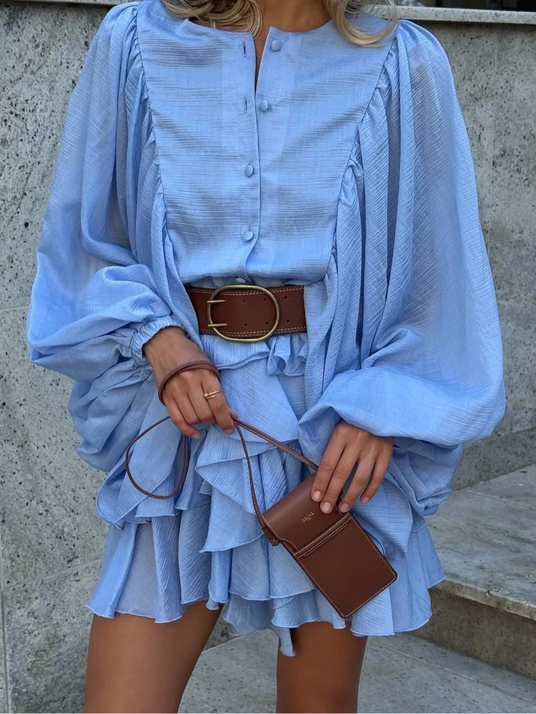Vestido Maria Dora - Babados - Azul Claro