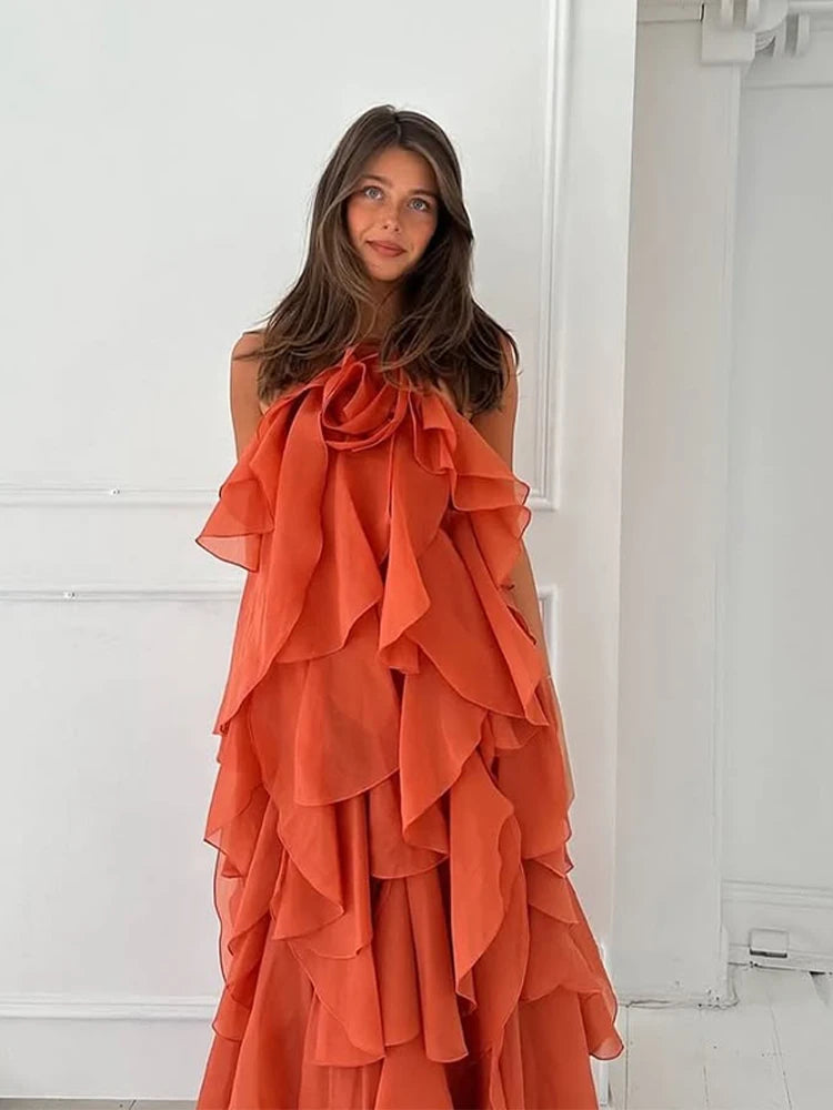 Vestido Maria Juno - Babados - Laranja