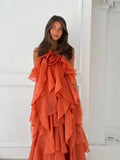 Vestido Maria Juno - Babados - Laranja