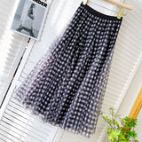 Saia Maria Filipa - Marrom - Tule Xadrez