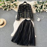 Conjunto Maria Lily Preto - Cardigan Tweed com Saia Tule