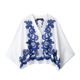 Conjunto Maria Aura - Bordado - Branco e Azul