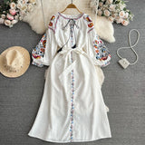 Vestido Linho Maria Fiorela - Branco - Bordado