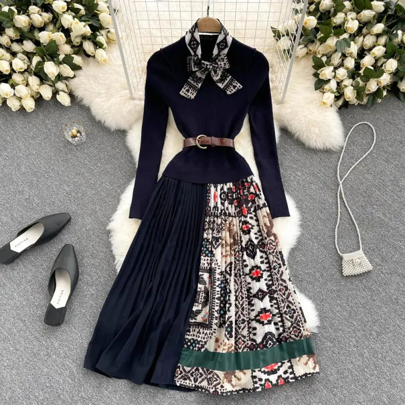 Vestido Maria Jones com Lenço - Marsala - Manga Longa - Plissado