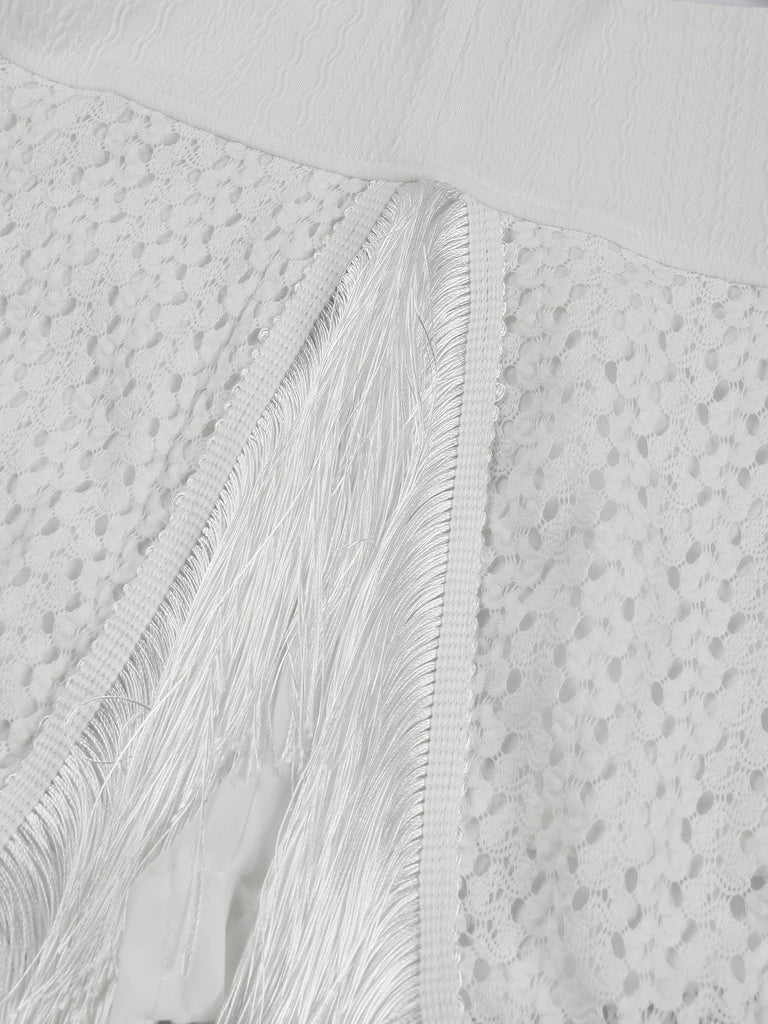 Vestido Tricot Maria Maile - Branco - Franjas