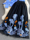 Conjunto Maria Alberta - Bordado - Azul Claro e Preto