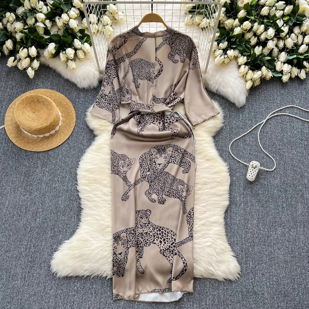 Vestido Maria Margareth - Onça - Bege