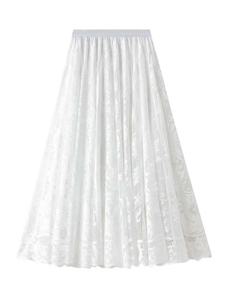 Saia Midi Lola - Renda - Branco