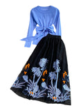 Conjunto Maria Alberta - Bordado - Azul Claro e Preto