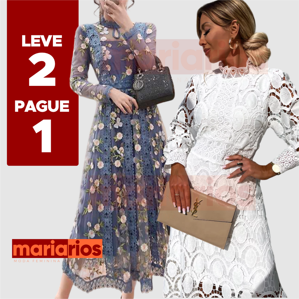 Vestido Maria Magnólia Manga Longa + Vestido Maria Dorcas Preto - LEVE 2 PAGUE 1