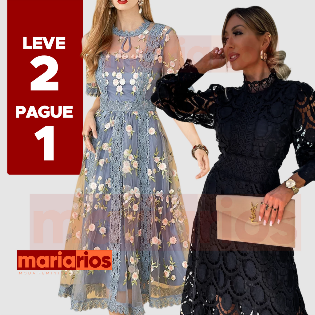 Vestido Maria Magnólia Manga Curta + Vestido Maria Dorcas Branco - LEVE 2 PAGUE 1