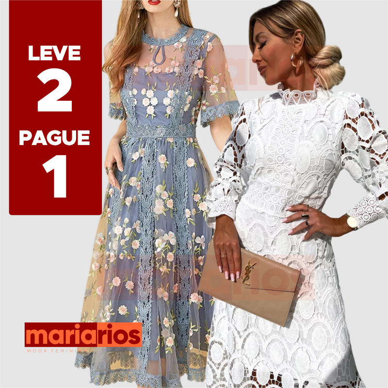 Vestido Maria Magnólia Manga Curta + Vestido Maria Dorcas Pink - LEVE 2 PAGUE 1